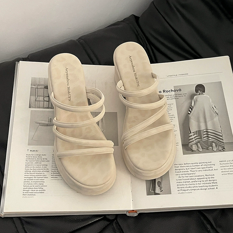 Модная платформа-сланец, сланцы, обувь, сандалии, тонкие ремешки, премиум