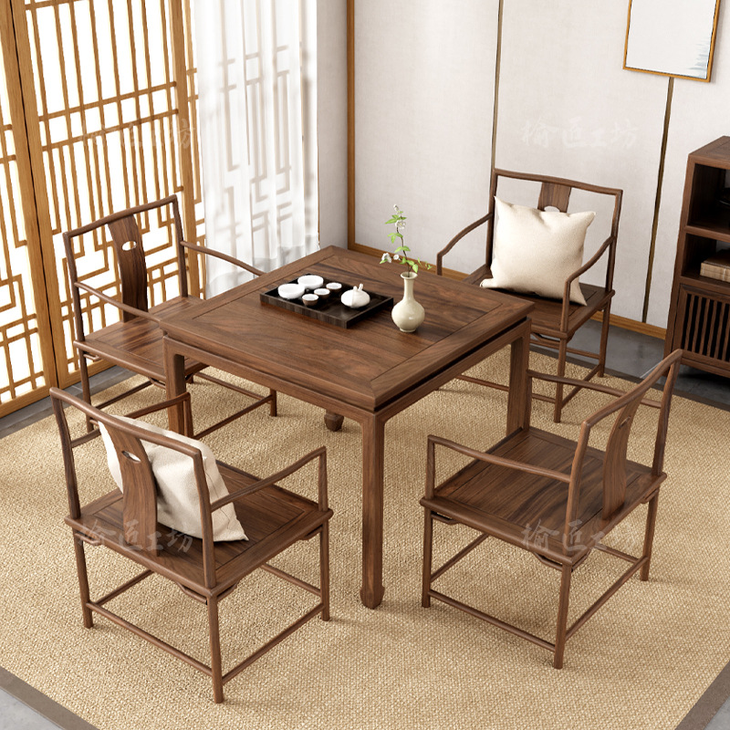 New Chinese Style Square Table All Solid Wood Eight Immortals Table Set Square Dining Table Set Classical Furniture Black Walnut Furniture
