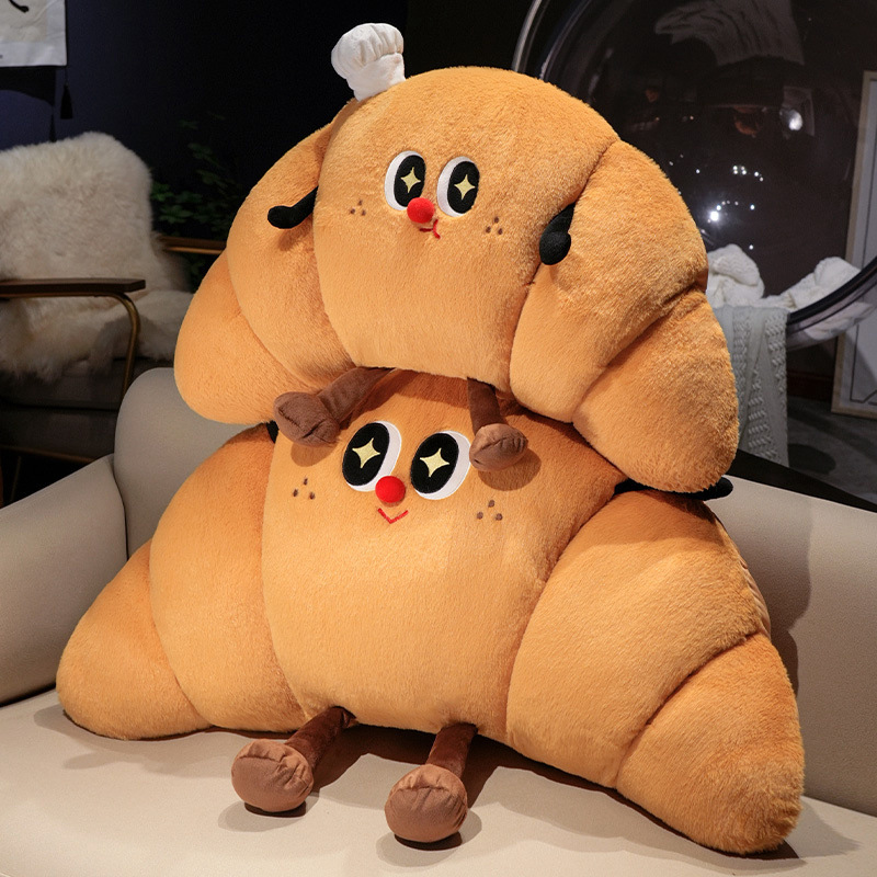 Cute Croissant Cushion Pillow Bedside Sofa Backrest Plush Bread Doll Bed Waist Protection Long Cushion