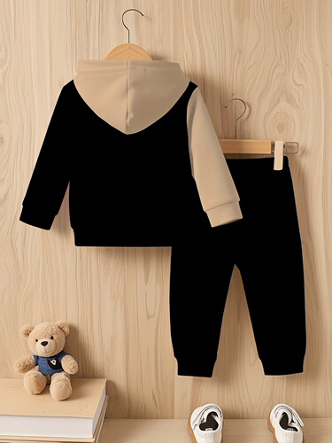 Baby and boy hooded hooded hoodie set, contrasting letter print, spring and autumn casual and comfortable suit, must-have outdoors
