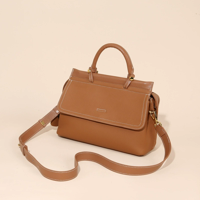 One-Shoulder Leather Bag, Genuine Cowhide, Spacious 27×9.5×22 cm, Adjustable Strap