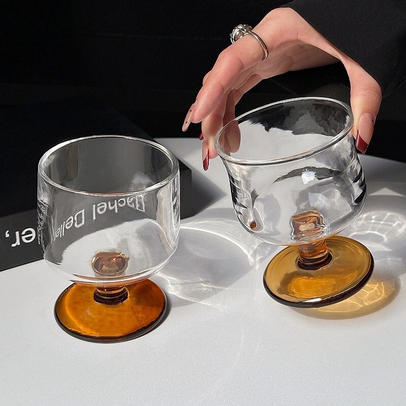 大衆中古杯ブラウン底丸脚低脚杯シャンパンワイングラスコーヒーカップジュースカップ飲料カップ|undefined