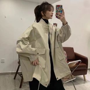 Workwear Jacket for Women Korean Style Spring and Autumn Solid Color Baseball Jacket Casual Loose Jacket Outdoor Versatile Jacket