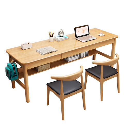 Solid wood double desk home office study long table student writing table bedroom wall office computer table