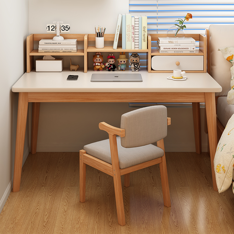 Desk Bookshelf Integrated Table Junior High School Student Writing Desk Solid Wood Legs Adult Computer Desk Bedroom Study Table
