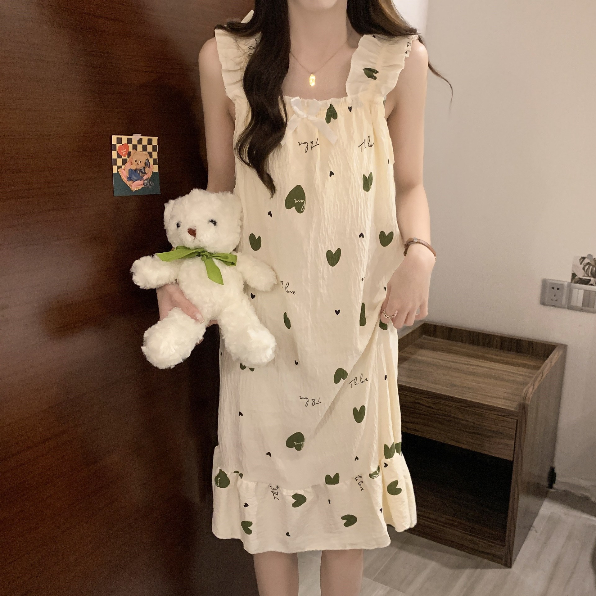 2025 pijama de cabina giratorio cojín de pecho nubes de algodón de verano dulce viento pijama delgado ropa para el hogar comercio exterior