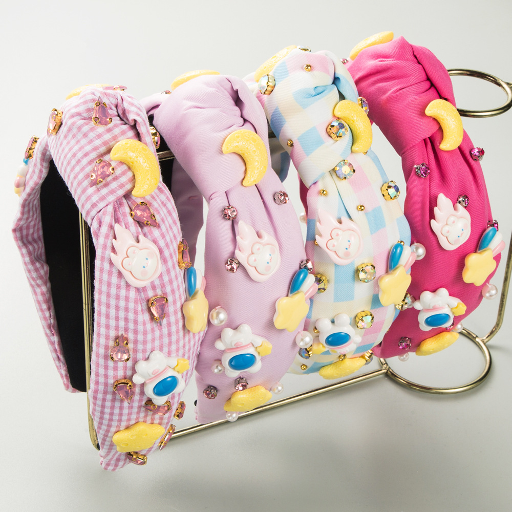 Heping Hair Band Cute Cartoon Accessories High Cranial Top Head Band Women's Fashion Hand-stitched Jewel Pearl Party Hair Accessories