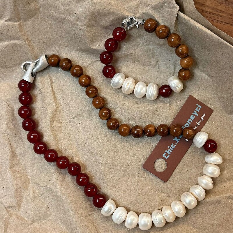 Sweet Cool Natural Freshwater Pearl Bracelet Cook Agate High-grade White Personality Trendy Artistic Light Luxury All-match Necklace