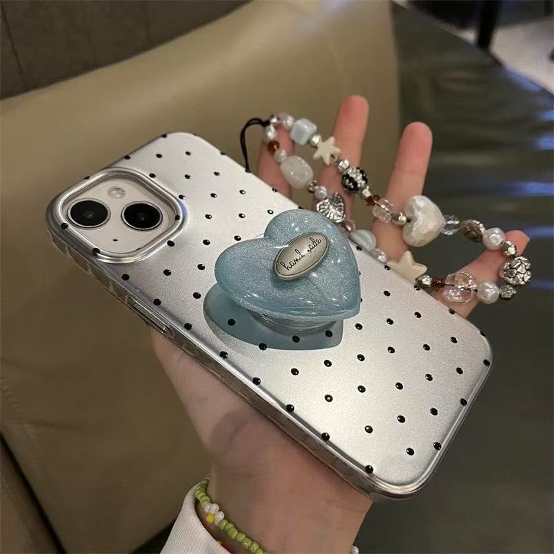 Soporte de amor de punto de onda de fondo plateado simple para iPhone15 Apple 16ProMax funda para teléfono móvil iPhone14 suave