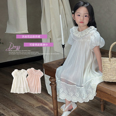 Korean-style girls' summer dress 2024 new children princess dress baby lace floral mesh dress kids' clothing