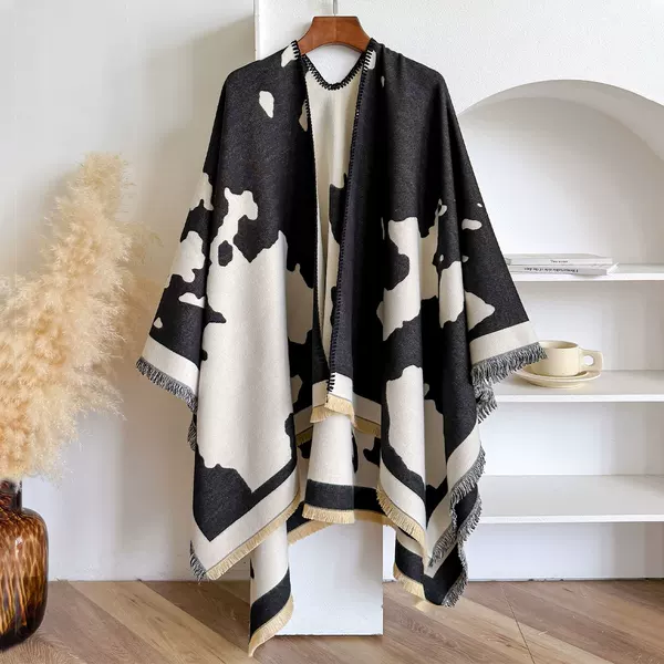 European and American Fashion Double-Sided Jacquard Milk Pattern Slit Enlarged Shawl for Women to Wear Elegant Warm Thickeneded Shawl Scarf