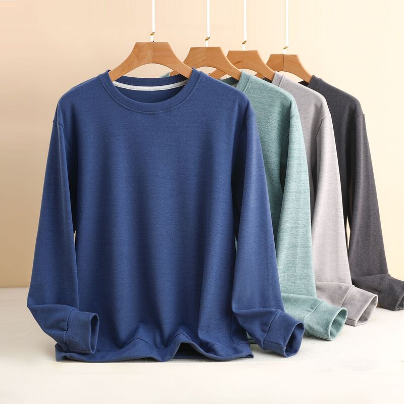 Men's velvet round neck long sleeve bottoming shirt loose plus size sports top fashionable all-match casual sweater