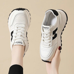Genuine Leather Thick-soled Small-waisted Forrest Gump Shoes Women's 2024 Spring New Breathable All-match Heightened Casual Sports Torre Shoes