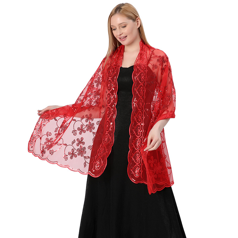 Transfronterizo de Buenas Mercancías con lentejuelas bordado chal vestido de novia cheongsam chal novia dama de honor bola cena chal femenino