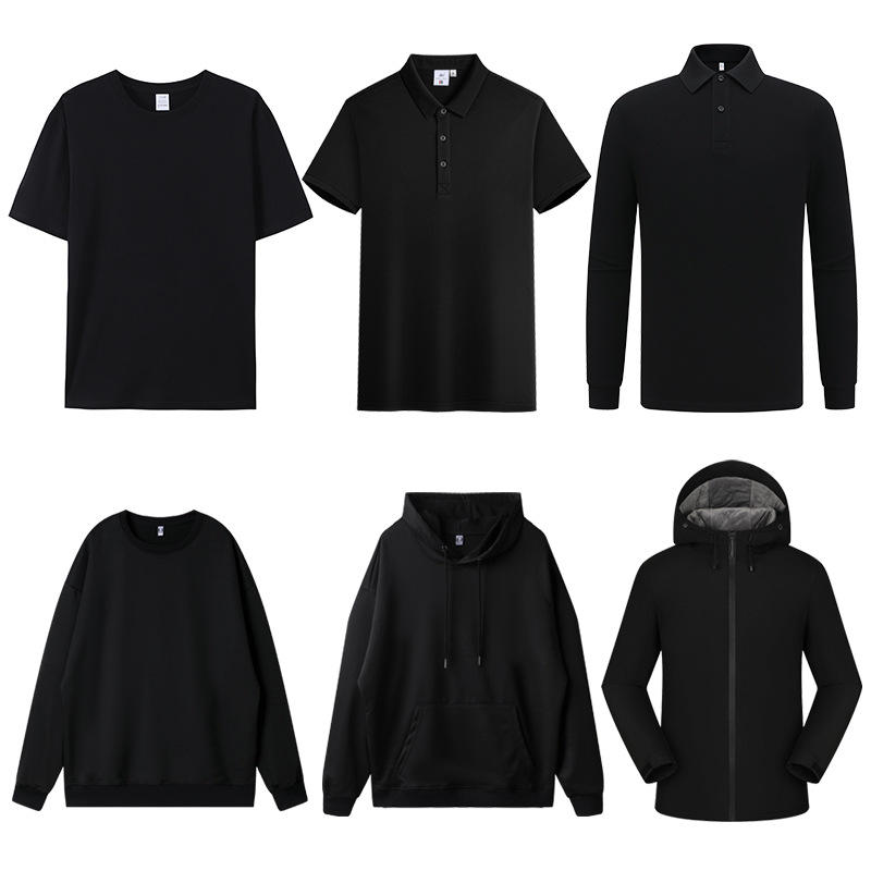 Tailandia ropa negra camiseta de comercio exterior hombre polo camiseta de manga larga larga gorra de cuello redondo chaqueta de abrigo simple