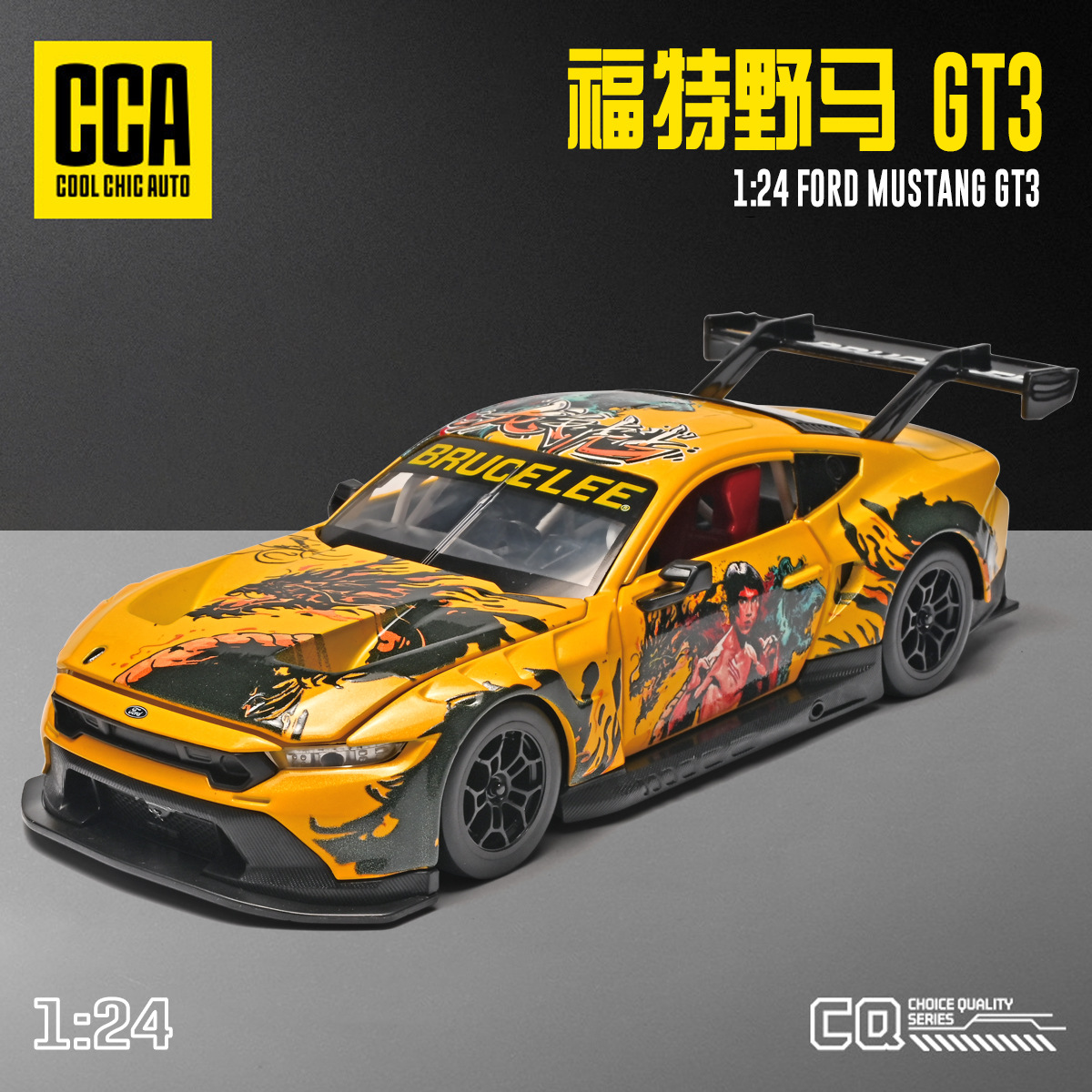 Auténtica licencia 1: 24 Mustang GT3 Bruce Lee Co-branding aleación modelo de coche deportivo de moda juegos adornos edición limitada regalo