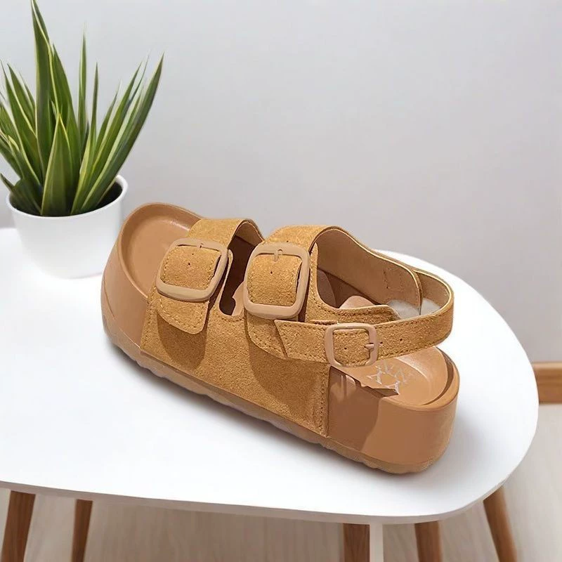 Женские летние сандалии Birkenstock из нубука на толстой подошве, ретро-стиль, универсальные, новая модель 2025 года.