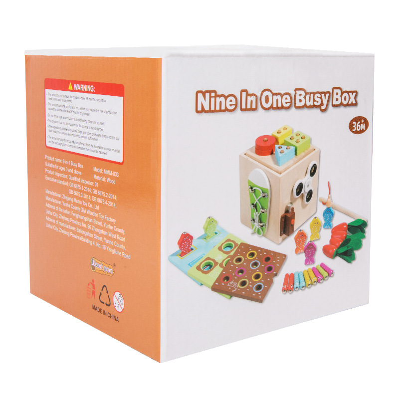 Weiweihu multifunción ocupado caja nueve en un conjunto de engranajes de columna coordinación ojo-mano pesca rompecabezas educación temprana juguetes de madera