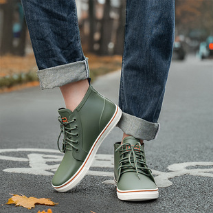 Cross-Border High-End Rain Boots for Men, Short-Tube Low-Cut Non-Slip Fishing Rain Boots, Lace-Up Fashionable Rain Boots, Women's Shoes, Couple Sneakers