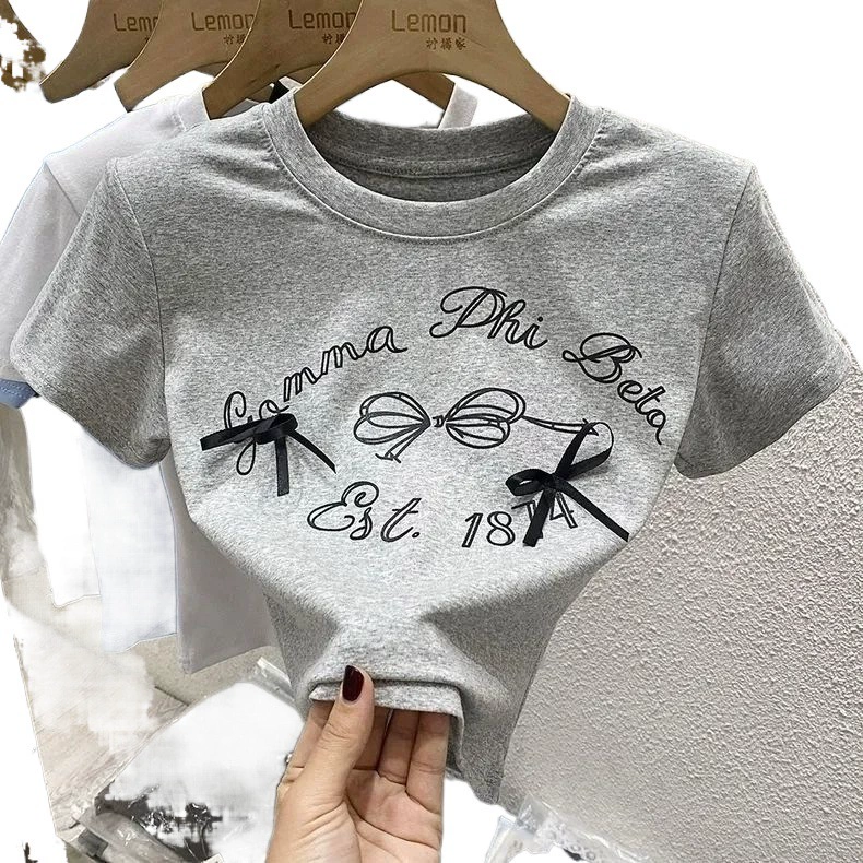 Summer clothing, children's cute short sleeve T-shirt with bow, western style, Korean style