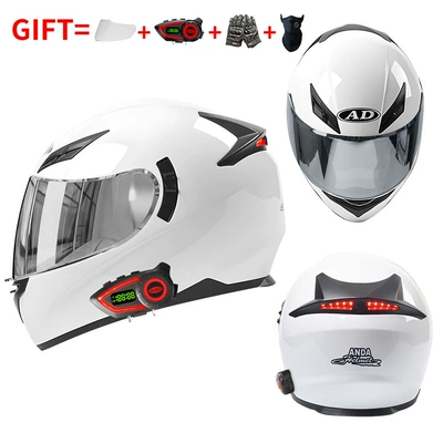 Motosiklet kaskı (dəbilqə) – Safe for Men and Women - bluetooth-model-white-silver-plated-mirror-high-definition-mirror-m55-56-head-circumference