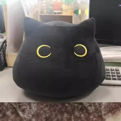 跨境柔软黑猫创意毛绒玩具 儿童萌萌可爱猫超萌床上沙发抱枕