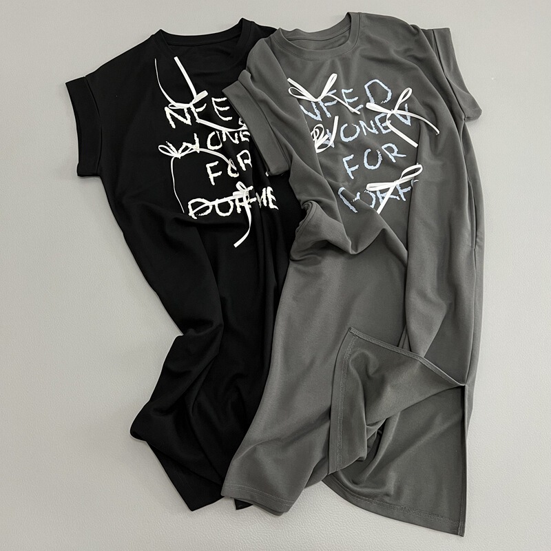 No matter how much meat, don't be afraid of loose bow small fly sleeve dress T-shirt summer versatile color round neck short sleeve women