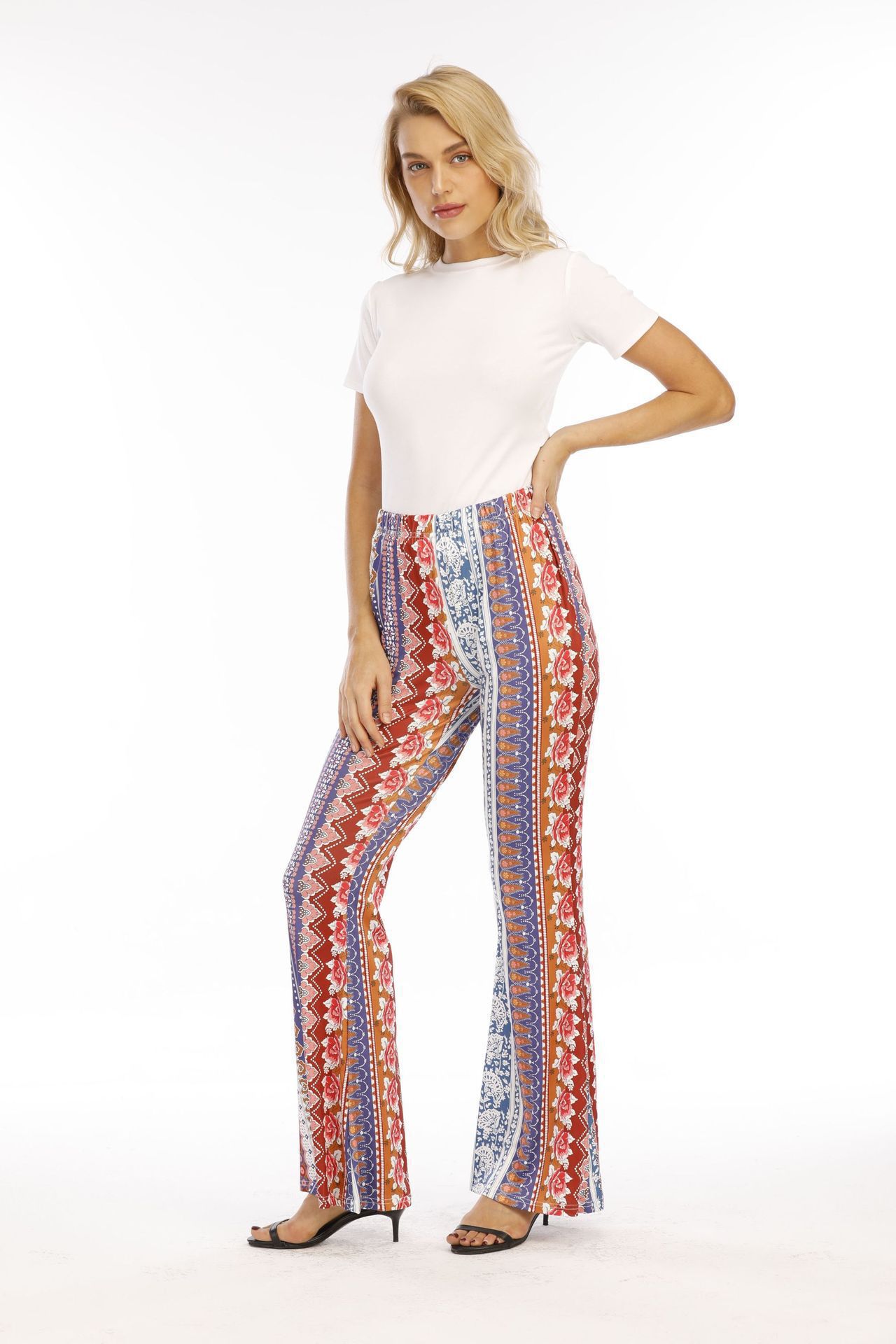 Women's Holiday Party Beach Vintage Style Argyle Elephant Full Length Printing Casual Pants Flared Pants display picture 14