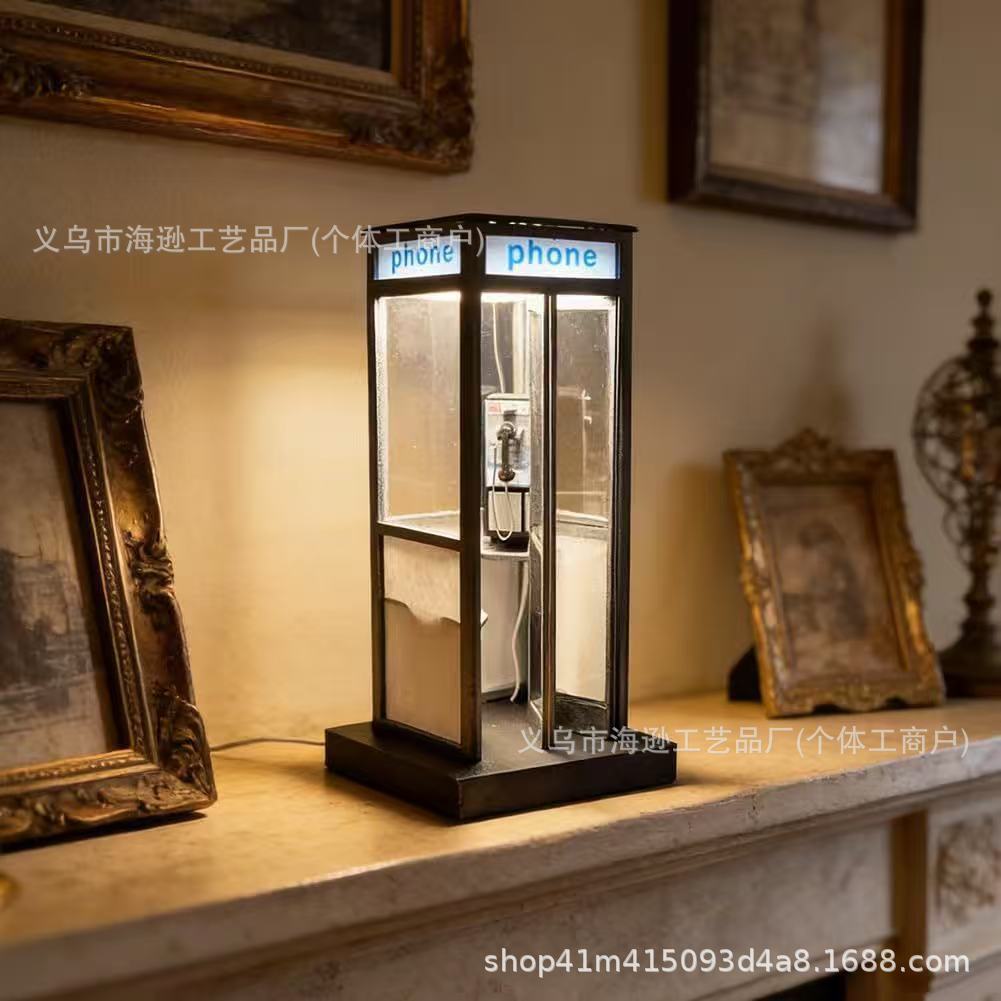 亚马逊热销款Retro Vintage Tall Phonebooth Lamp电话亭台灯摆件