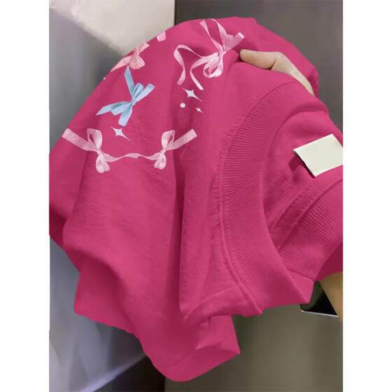 Sweet Style Round Neck Dopamine Wear Short-sleeved T-shirt Women's Summer Explosions Heavy Cotton Design Sense Half-sleeved Top