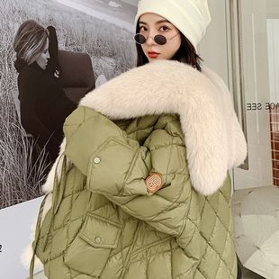 European and American 2025 Winter New Large Imitation Fox Fur Collar down Cotton Outwear Women's Fur Outwear Women's Warm Mid-Length