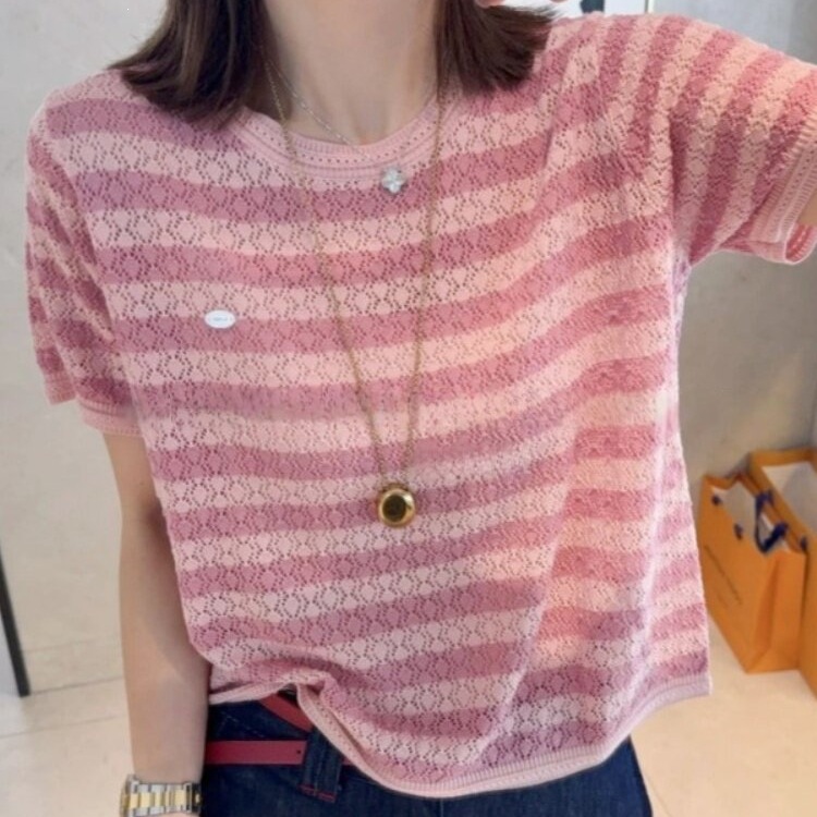 Fuchsia silk thin knitted summer short sweater