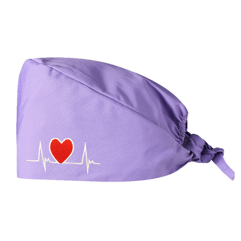 Gorro médico unisex de algodón puro de color sólido con bordado de electrocardiograma para hospital, salón de belleza, veterinario, enfermera