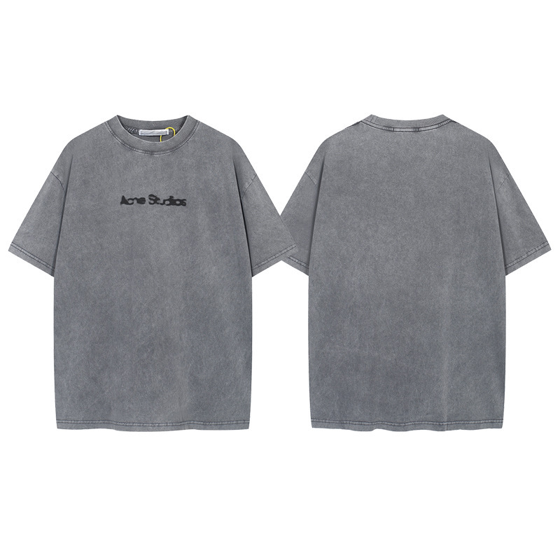 Cross-Border Trendy Brand Ac1996 Washed Vintage Style Fuzzy Letter Print Short-Sleeve Loose-Fitting Unisex Couple T-Shirt Half-Sleeve Shirt