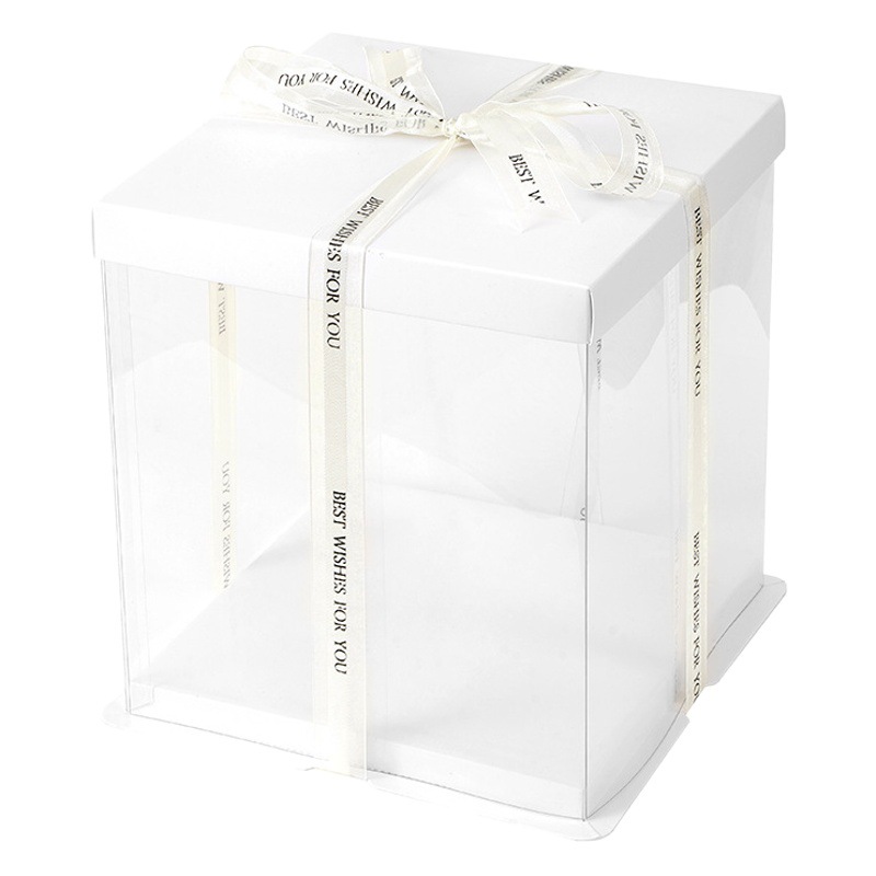 Caja tarta transparente plástico duro, 6/8/10 pulgadas, blanco, tres en uno, para hornear y pastelería al por mayor.