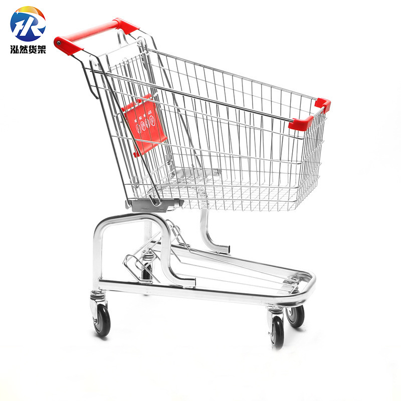 超市购物车 金属手推车商超便利店带坐板电镀双层购物推车