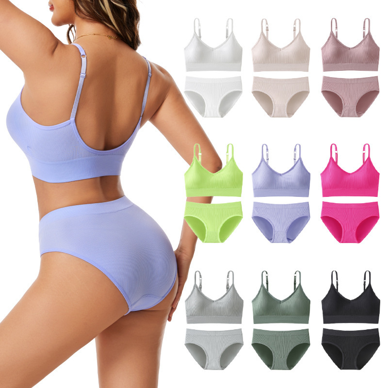 Cross-Border Plus-Size Fitness Sports Bra Set with Large U-Shaped Beautiful Back, Seamless Ribbed Triangle Bra, Outerwear Lingerie for Women Cross-Border Plus-Size Fitness Sports Bra Set with Large U-Shaped Beautiful Back, Seamless Ribbed Triangle Bra, Outerwear Lingerie for Women