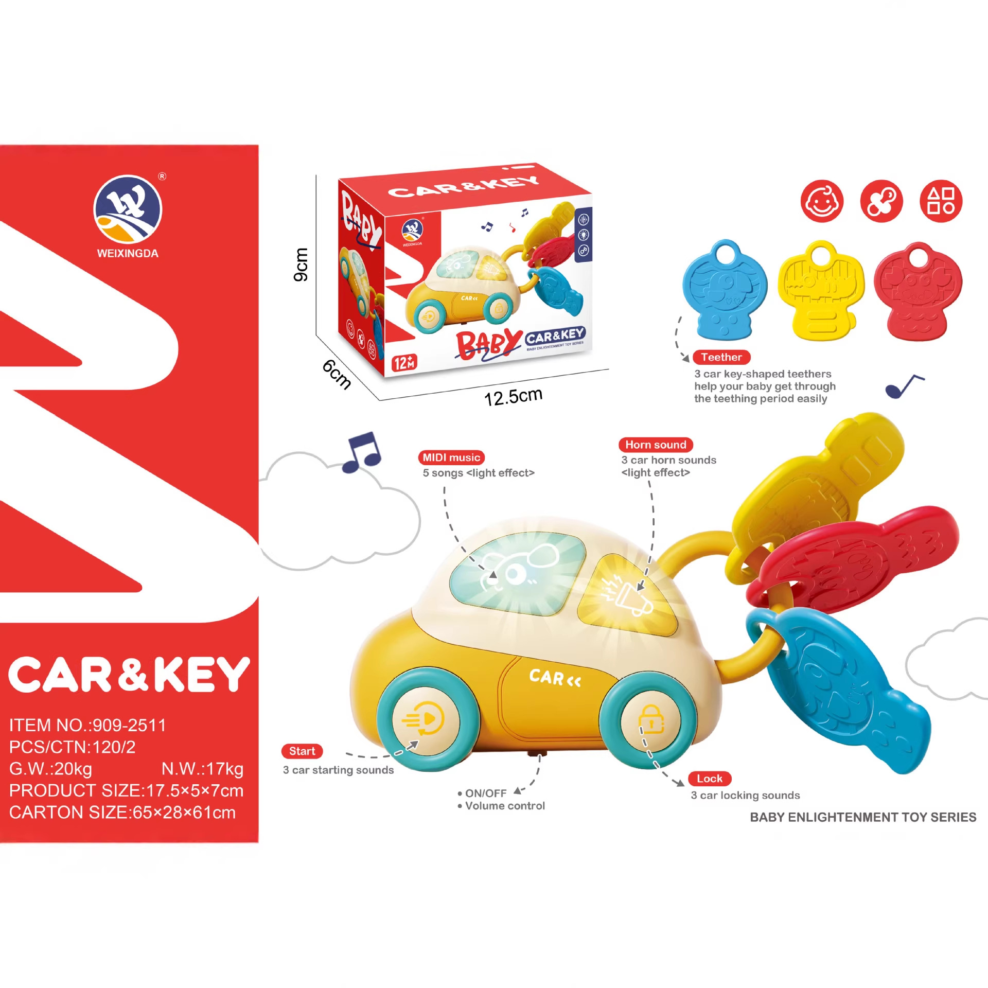 Simulated Remote Control Busy Car Key Toy with Lights and Music, Made of Eco-Friendly Materials, Educational, Cross-Border Factory Wholesale