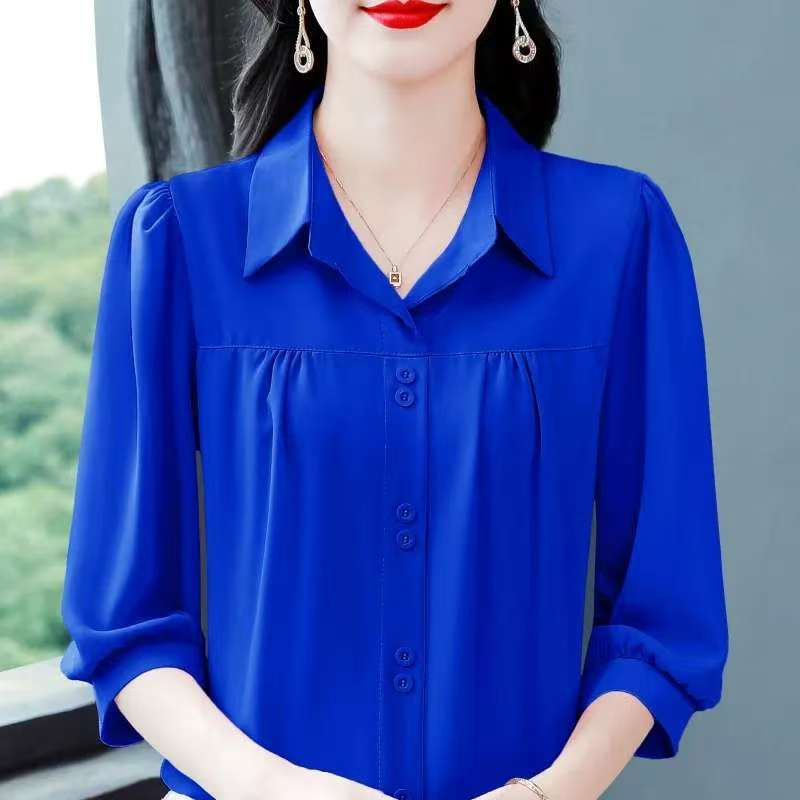 Autumn New Three-Quarter Sleeve Women's Shirt Solid Color Design Elegant Top Loose Pullover Fashion Women's Shirt Trend
