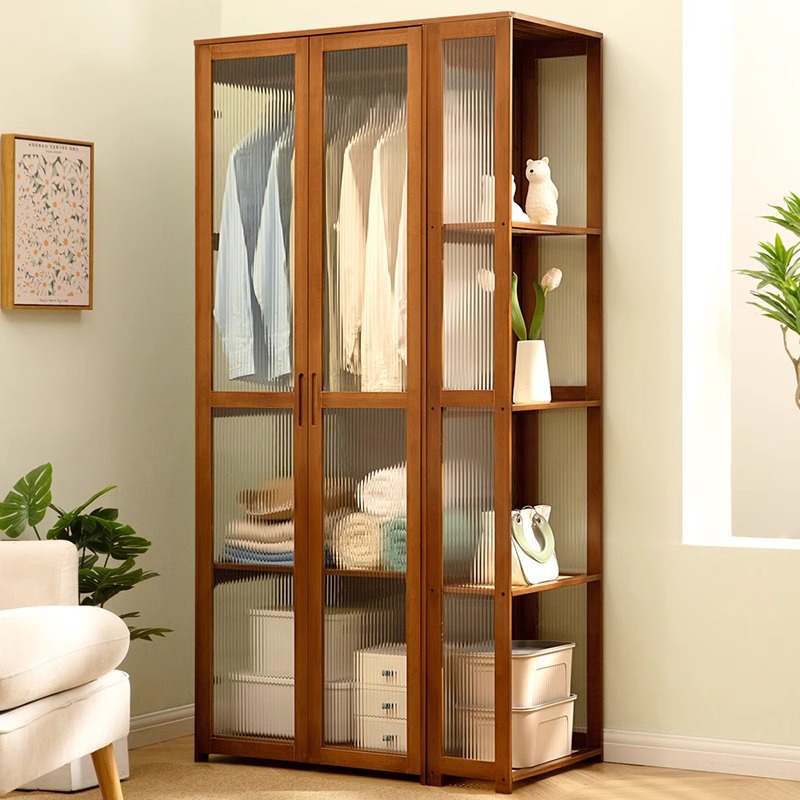 Simple Wardrobe for Home Use in the Bedroom, Non-Solid Wood Floor-Standing Closet, Multifunctional Hanging Clothes Area Storage Cabinet for Rental Apartments, Small Apartments