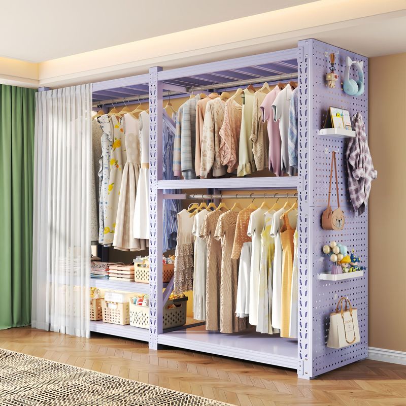 棚ワードローブオープン洋服ラック簡単組み立て床置き防塵スチール多層収納ラック賃貸住宅洋服ラック|undefined