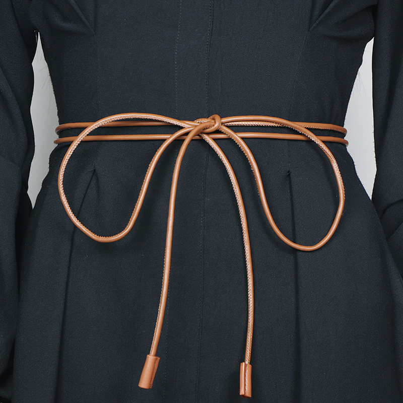 Belt Women's Fine Decoration Matching Coat Skirt Sweater 2024 New Spring and Summer Leather Rope Waist Rope Black Belt All-match