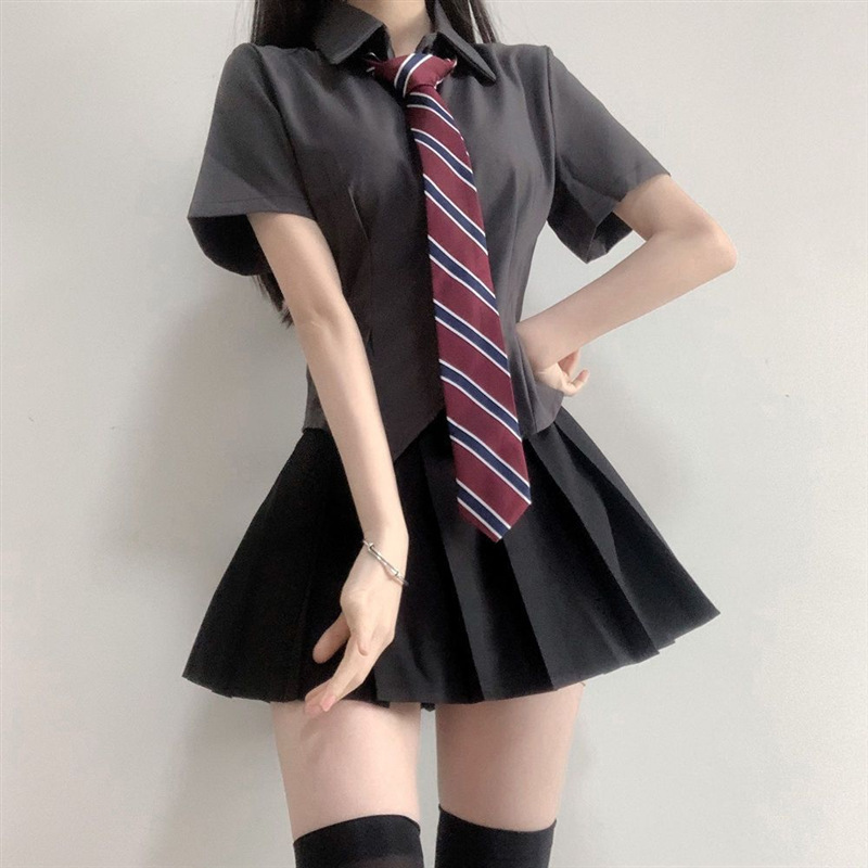 jk uniform waist tight shirt pure desire style sexy Japanese style shoulder shirt bow tie uniform shirt skirt suit