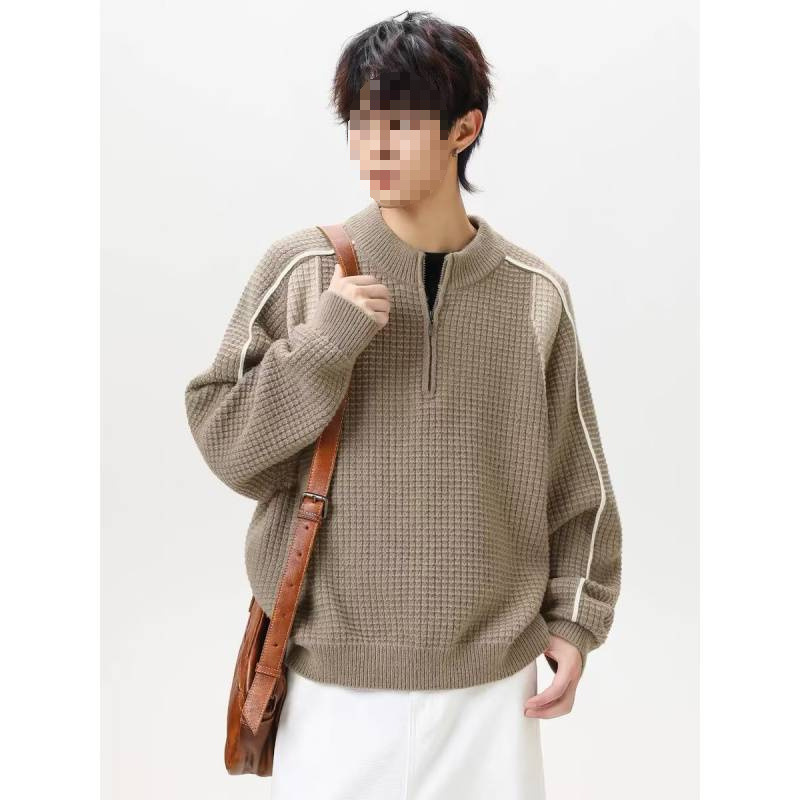 American Retro Color-Blocking Knit Sweater Men's Trendy Brand New Couple Half-High Collar Zipper Loose Casual Jacket American Retro Color-Blocking Knit Sweater Men's Trendy Brand New Couple Half-High Collar Zipper Loose Casual Jacket