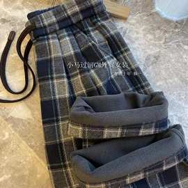 巨！！765g厚绒，一条过冬~高腰时髦格子加绒阔腿休闲香蕉裤