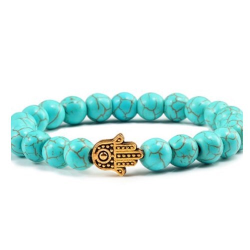 8mm beaded bracelet micro-inlaid obsidian turquoise volcanic stone black lava Palm p1035