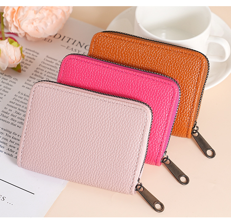 1 Piece Quantity Women's Stripe Plaid Solid Color Pu Leather Zipper Card Holders