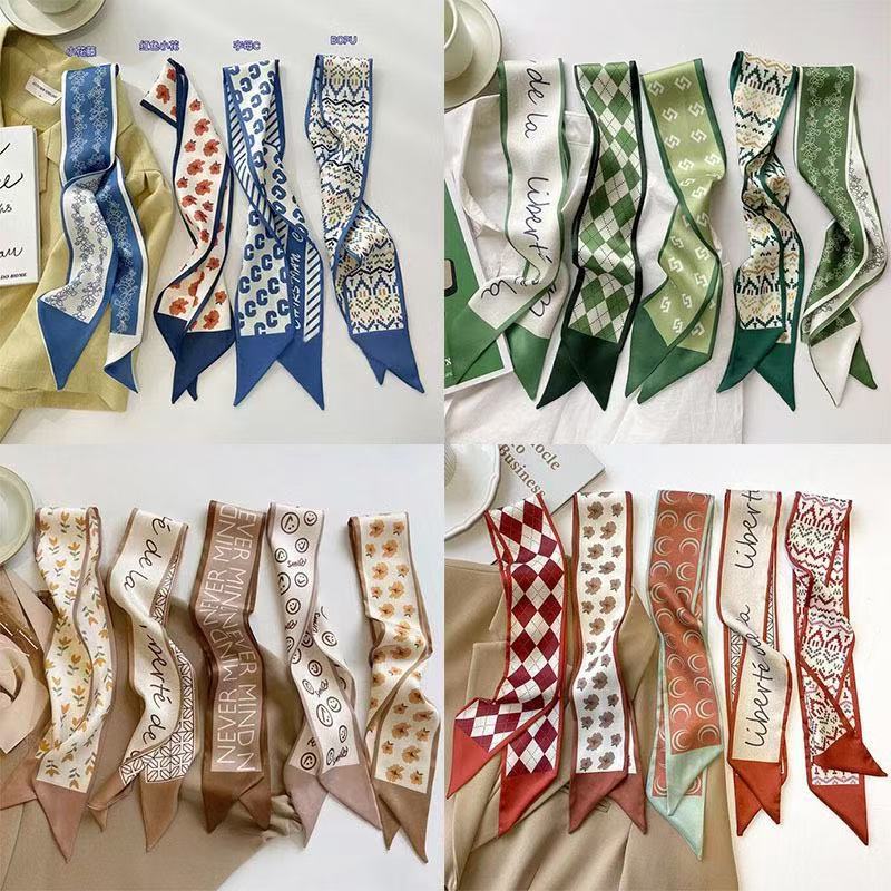 high-grade all-match silk scarf small strip series silk scarf hair band hair band decoration small scarf duplex printing ribbon