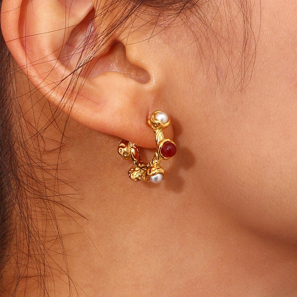 pearl inlaid earring, tree branch earring