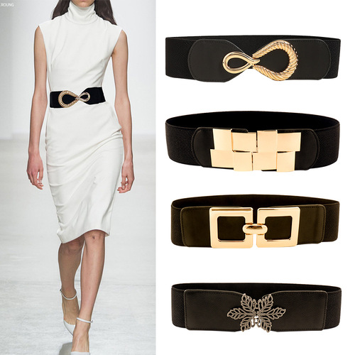 European and American spring style waist belt for women with skirt, casual and fashionable buckle belt, wide elastic elastic waist belt